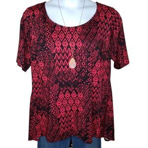 AGB Red/Blk Abstract Tunic Hanky Hem 1/2 Sleeve Size 1X